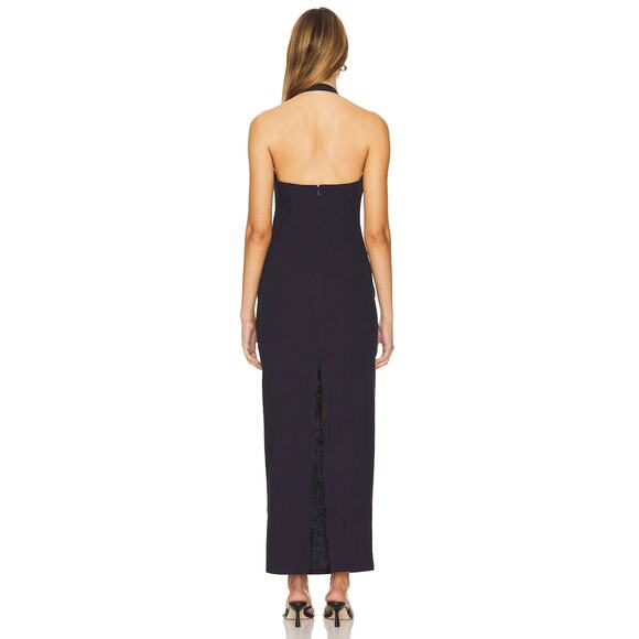 LIONESS 1999 Maxi Dress Halter Neck Ruched Formal Party Gala Evening Navy Medium - Picture 3 of 12